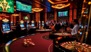 Enjoying the excitement of online gambling with 136bet in a vibrant casino setting filled with games and action.