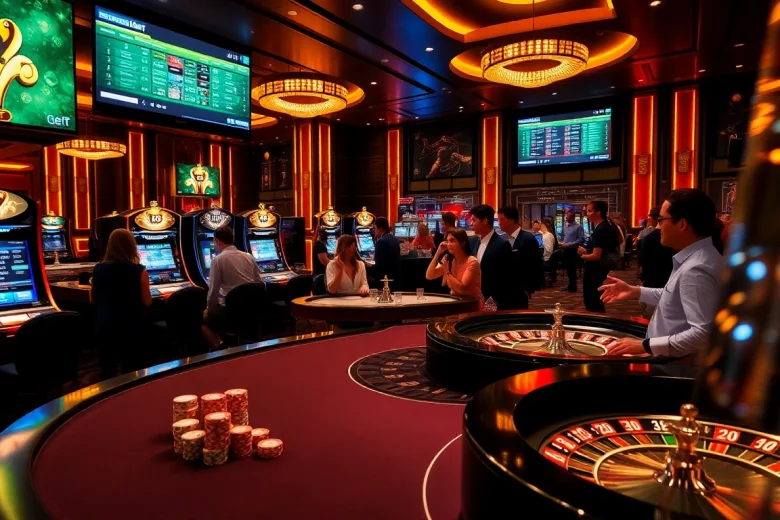 Enjoying the excitement of online gambling with 136bet in a vibrant casino setting filled with games and action.