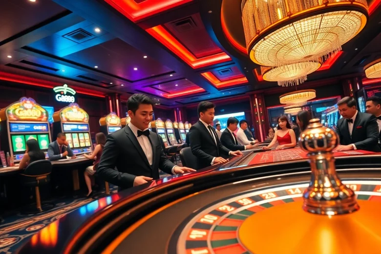 Exciting scene at Ga888 casino with players engaging at a vibrant roulette table.
