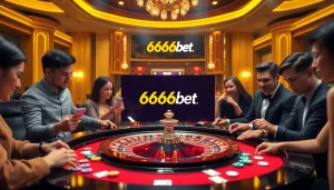 Exciting roulette gameplay at 6666bet, showcasing players and vibrant casino elements.