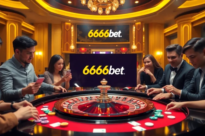 Exciting roulette gameplay at 6666bet, showcasing players and vibrant casino elements.