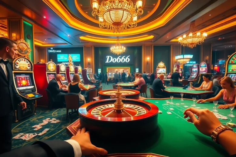 Exciting gaming action at Do666 online casino tables filled with vibrant poker chips and cards.