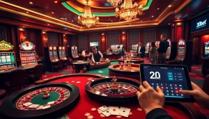 Engage with the thrilling world of 20bet as players celebrate wins at a luxury casino.