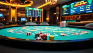 Experience the thrill of tài xỉu md5 with vibrant dice at a modern casino table.