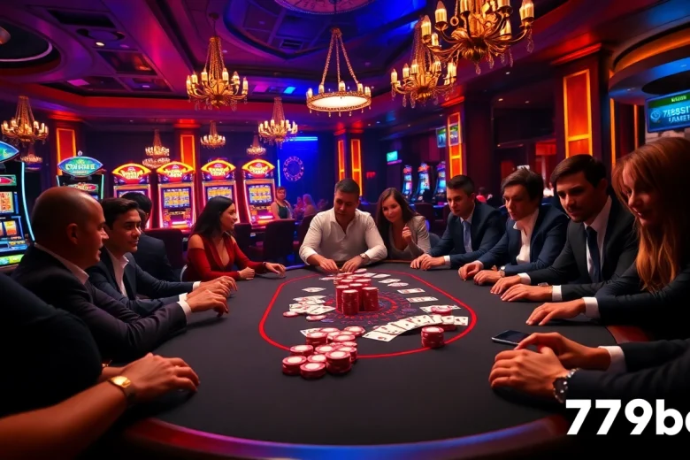 Exciting poker game scene with 789bet branding, showcasing vibrant casino elements.