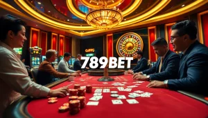 Experience high-stakes action at 789BET with vibrant casino tables and engaging dealers.
