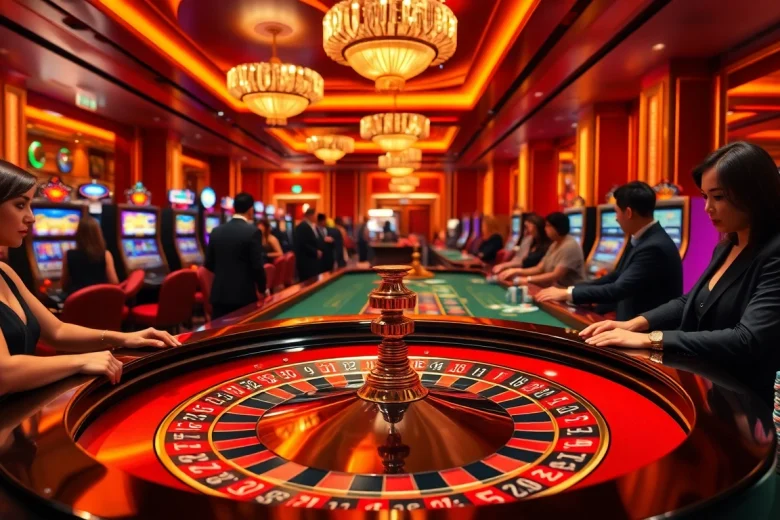 Experience high-stakes action at https://99ok.co.im/ with players engaging passionately at a luxurious roulette table.