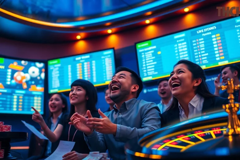 Thriving betting scene at Thể Thao LC88, showcasing exciting sports betting options and vibrant graphics.