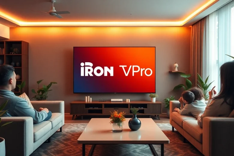 Experience Iron TV Pro in a modern living room with a high-definition screen showing family entertainment.