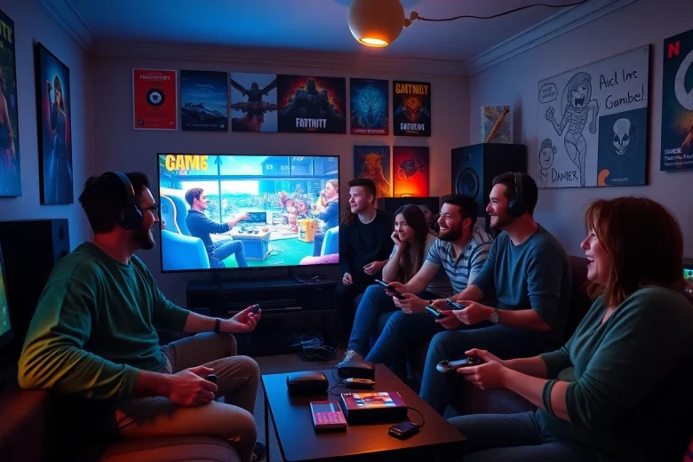 Collaborative gaming atmosphere featuring players engaged with 399W platform and sound equipment.