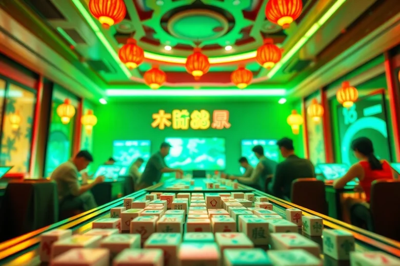 Engaging NK88 game scene featuring players enjoying a camp lottery game with vibrant mahjong tiles.