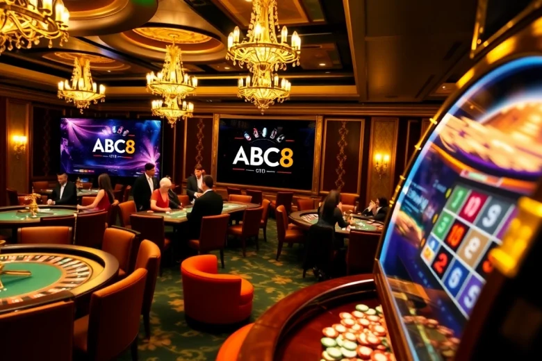 Experience ABC8's thrilling casino atmosphere with illuminated tables and exciting gameplay.