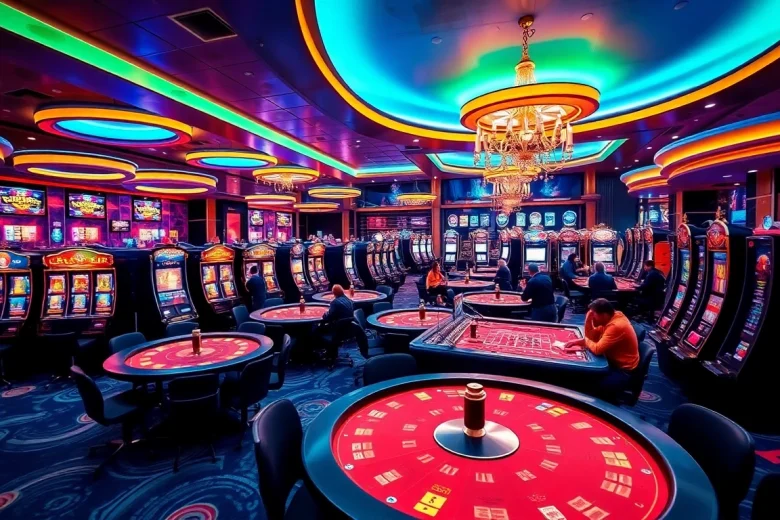 Jouer sur un casino en ligne avec des machines à sous et des tables de jeu animées.