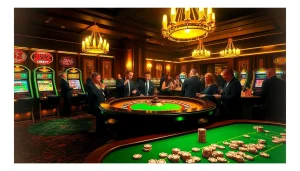 B52 Club showcases a thrilling casino experience with players at a roulette table and vibrant slot machines.