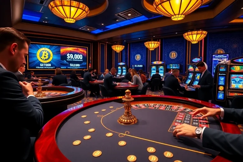 Exciting gameplay at a top crypto casino France featuring Bitcoin stakes and lavish casino ambiance.