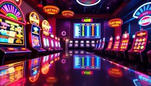 Jouer à des machines à sous gratuites en ligne avec une ambiance de casino vibrant et coloré.