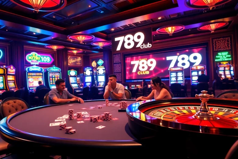 Excited players engaging at the 789 club poker table, creating a thrilling casino atmosphere.