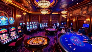 Vivez l'excitation d'un environnement de casino en ligne crypto avec des tables de poker, des machines à sous et des éclairages de jeu vibrants.