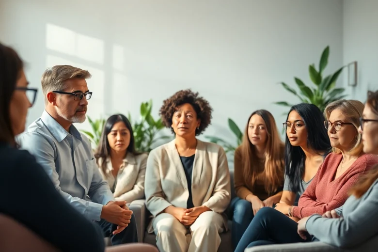Therapist discussing visible depression symptoms in a serene counseling environment.
