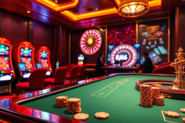 Win big at BJ66 Today with vibrant online casino action featuring chips and roulette.