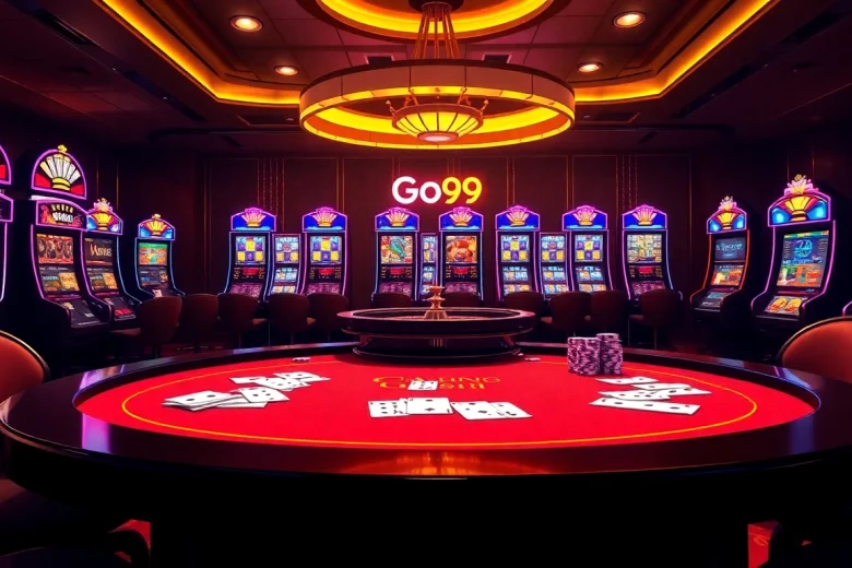 Engage with thrilling online gaming at Go99 with vibrant casino visuals and poker chips.