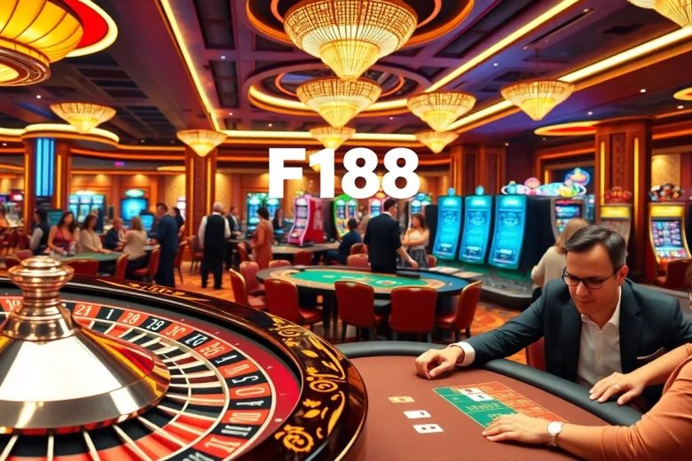 Players enjoy exciting games at F168 Casino, featuring roulette and poker tables.