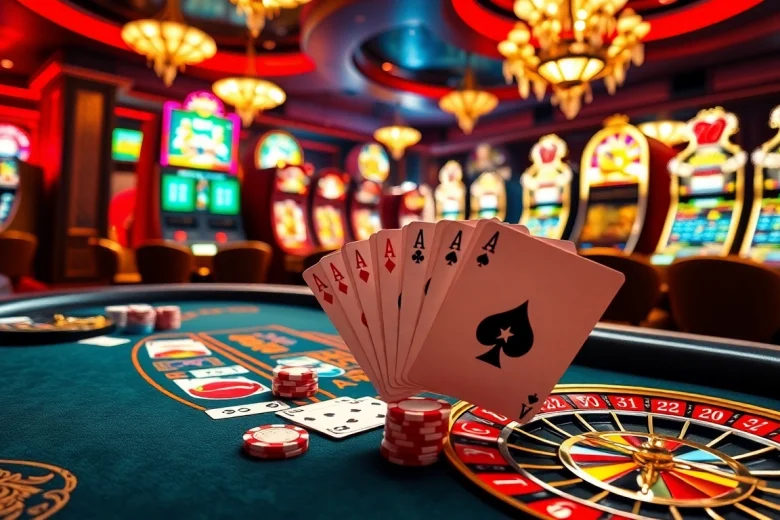 Experience the thrill of MAX88 with an exciting casino scene featuring blackjack and slot machines.