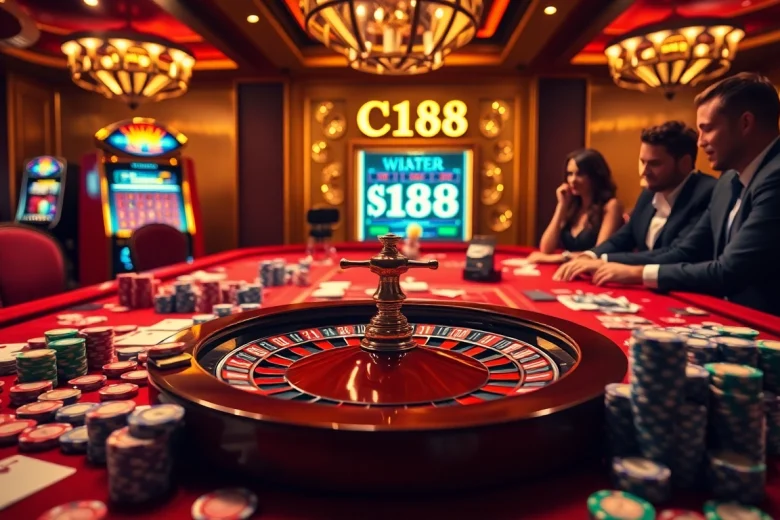 C168 gamblers passionately place bets at a vibrant casino table with poker chips and cards.